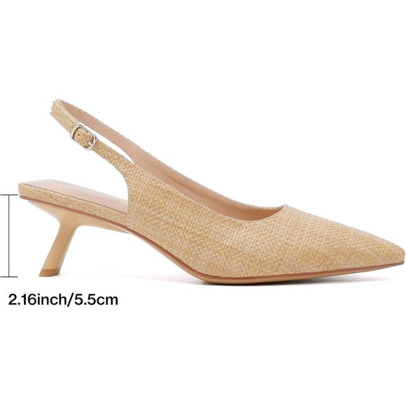 Mostrin Kitten Heel Raffina Natural Low Slingback Heels with Buckle Dress Shoes - Picture 2 of 9